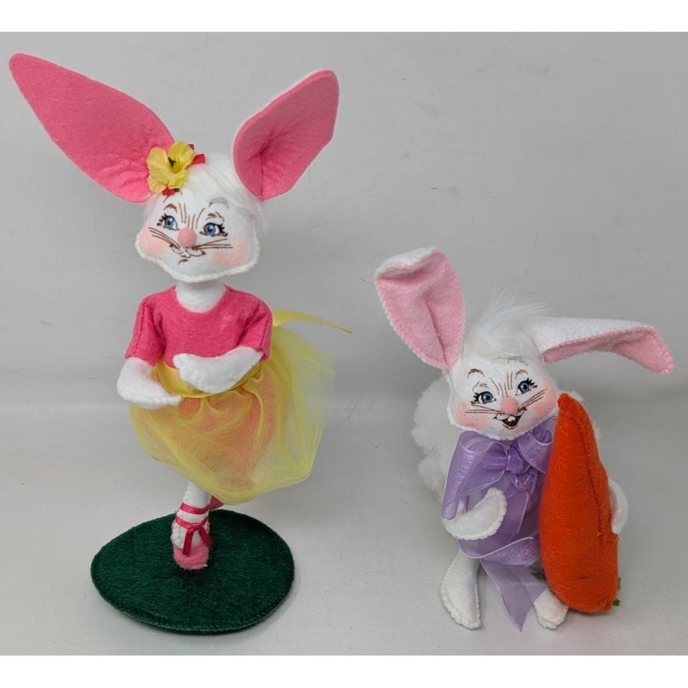 Annalee Doll White Easter Bunny Lot With Carrot Ballerina Fluffy Tail 2016 2013